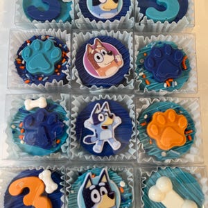 50 Pieces Bluey Theme Chocolate Covered Treats Party Favors, Baby Shower, Gender Reveal, First Birthday, Weddings, Sweet Table