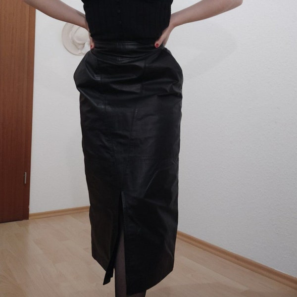 black full real leather skirt