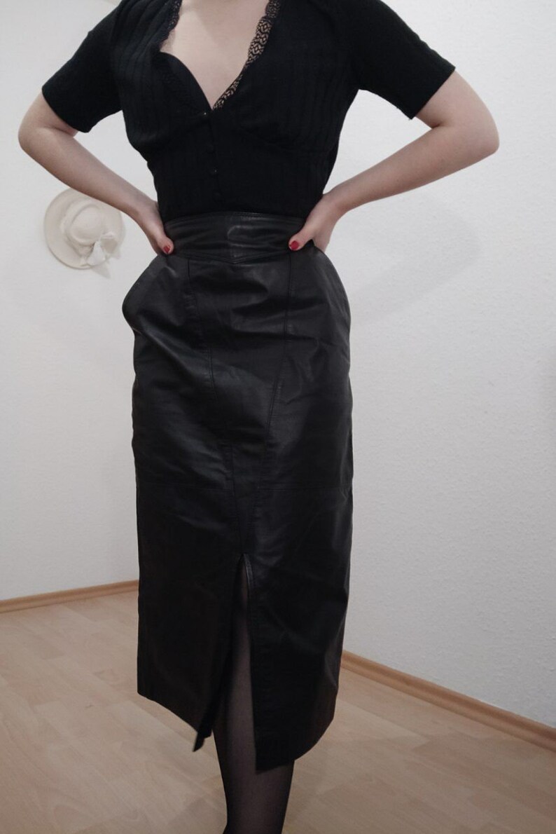 black full real leather skirt image 2