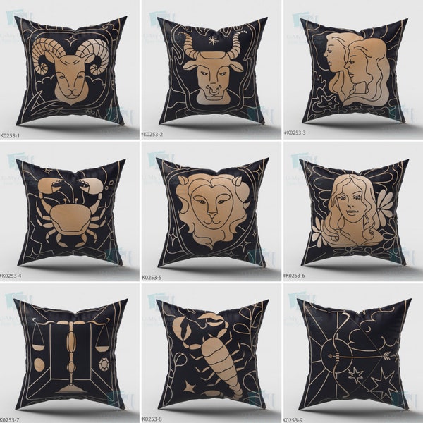 Sagittarius Zodiac Pillow Cover, Zodiac Astrologhy Pillow Sham, Astrology Cushion Cover, Astrologie-Kissenbezug, Black Horoscope Pillow Case