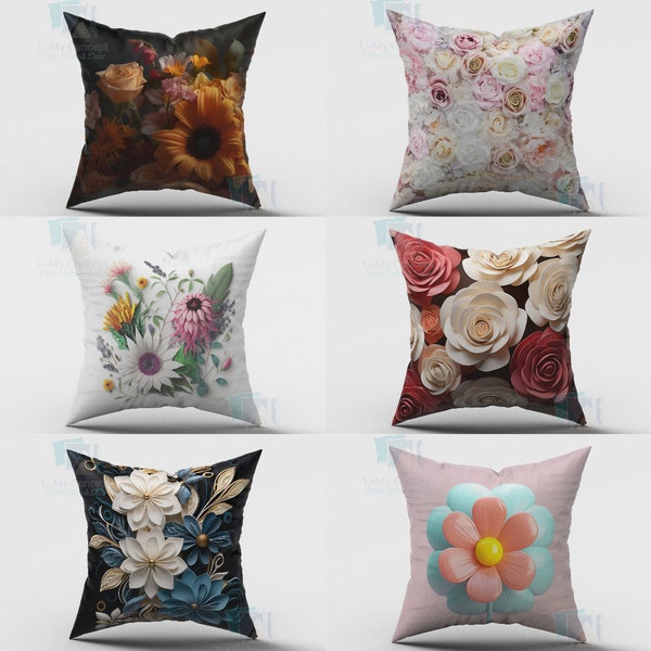 Decorative Nature-Inspired Pillow Cover, Floral Outdoor Cushion Case, Colorful Flower Throw Pillow Cases, Throw Pillow Decor, Home Deco