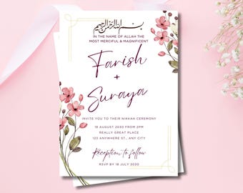 Editable Muslim Wedding Invitation Template | Pastel Nikah Ceremony Invite |IslamicWedding Digital Download | Modern Canva Wedding Card