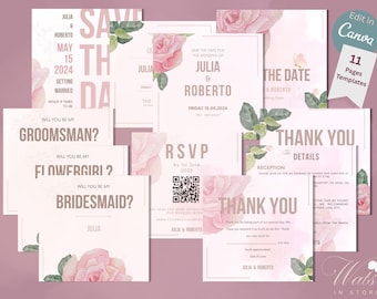 11 Elegant editable Wedding Invitation Template Bundle  | Wedding Digital Download | Modern Canva Wedding Card| Bohemian design