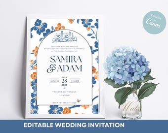 Floral Nikah Invitation Template | Elegant Muslim Wedding (Digital Download)