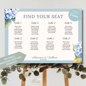 EDITABLE Wedding Seating Chart Template, Blue floral, Our Favorite People, Wedding Table Plan, canva Instant Download D7