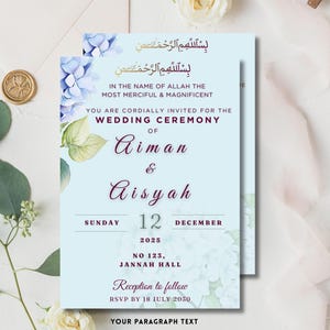 Plantilla editable de invitación de boda islámica / Invitación para ceremonia Nikah en tonos pastel / Descarga digital para boda musulmana / Tarjeta de boda moderna de Canva