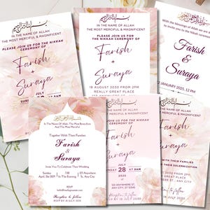 6 Elegant editable Islamic Wedding Invitation Template | Nikah Ceremony Invite | Muslim Wedding Digital Download | Modern Canva Wedding Card