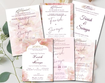 6 Elegant editable Islamic Wedding Invitation Template | Nikah Ceremony Invite | Muslim Wedding Digital Download | Modern Canva Wedding Card