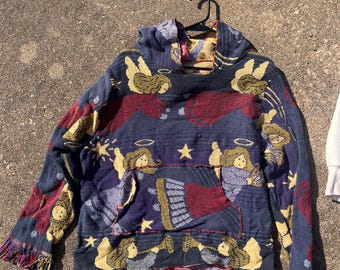 Christmas Angels Hoodie - Reworked Tapestry Blanket