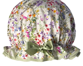 Wild Meadow Green Luxury Shower Cap