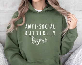 Anti-Social Butterfly Hoodie, Introvert Sarcastic Humor