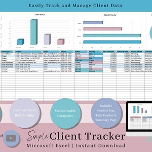 Client Tracker, Client Management Spreadsheet, Small Business Template, CRM Excel Template, CRM Dashboard, Business Tracker, Lead Tracker