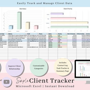 Client Tracker, Client Management Spreadsheet, Small Business Template, CRM Excel Template, CRM Dashboard, Business Tracker, Lead Tracker