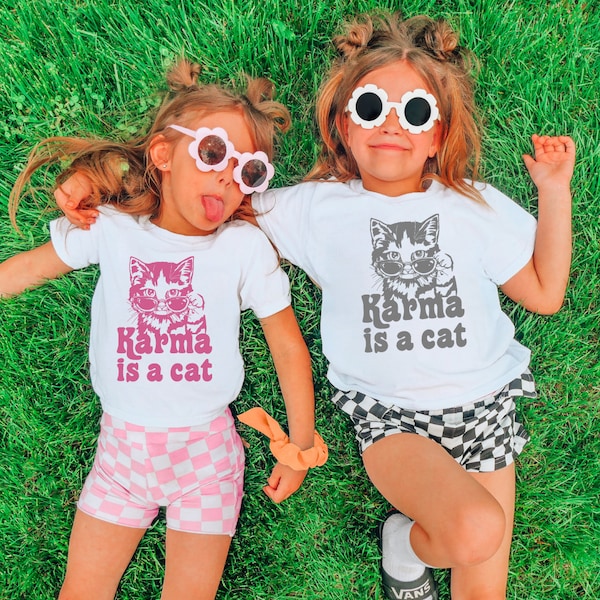 Kids Karma Is A Cat Shirt, Taylor Eras Cat Lover T-shirt , Swiftie Cat Tee Midnights Cat T-shirt, Eras Shirt, animal lover shirt