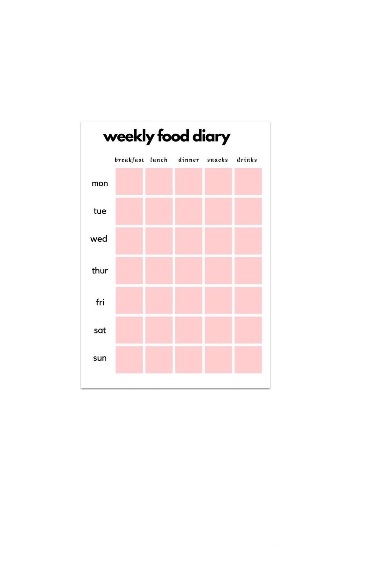 Printable Food Diary Downloadable Food Tracker Digital Weekly Diet Sheet Etsy Printable Food Diary Downloadable Food Tracker Digital Weekly Diet Sheet Etsy
