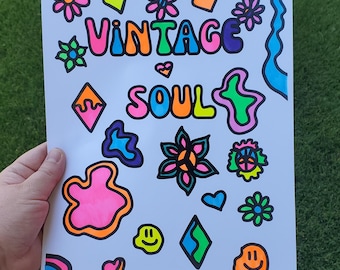 Vintage ziel kleurplaat | Groovy retrokunst uit de jaren 70 (digitale download)