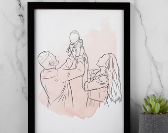 Custom Family Portrait Line Drawing: Personalized Minimalist Art (Digital File)