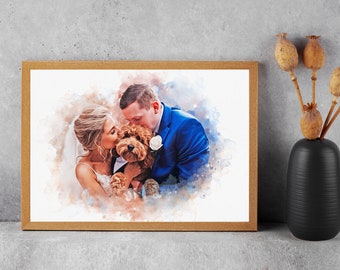 Watercolor Combi Portrait - Unique Petlover Gift for him dad, her mom - Custom Watercolor Pet Portrait - Special Gift