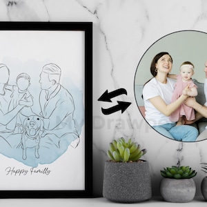 Custom Line Drawing: Personalized Family Portrait Illustration – A Unique Gift for Every Occasion