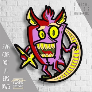 Monster and Moon Layered SVG Files, Digital Download dwg dxf cdr ai eps, Laser Cut Design, Funny Crafts, Plywood Cut Out, Cricut Projects