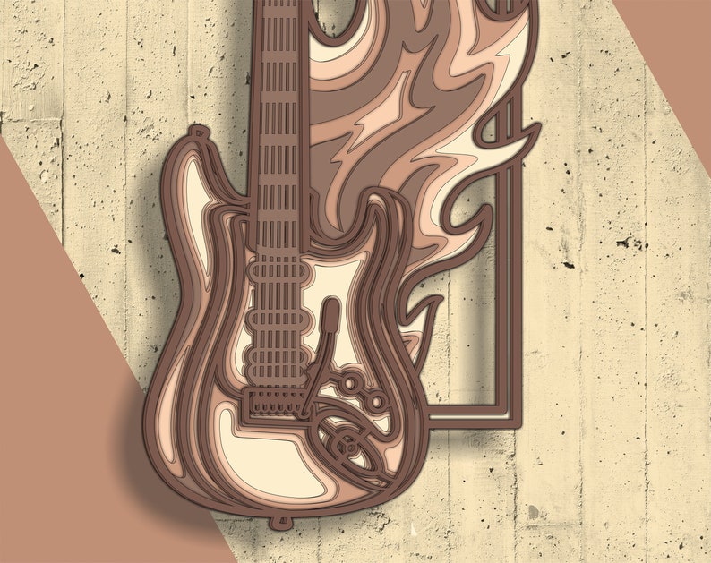 3D Multilayered Rock Guitar SVG File, Laser Cut Files, Rock Music SVG