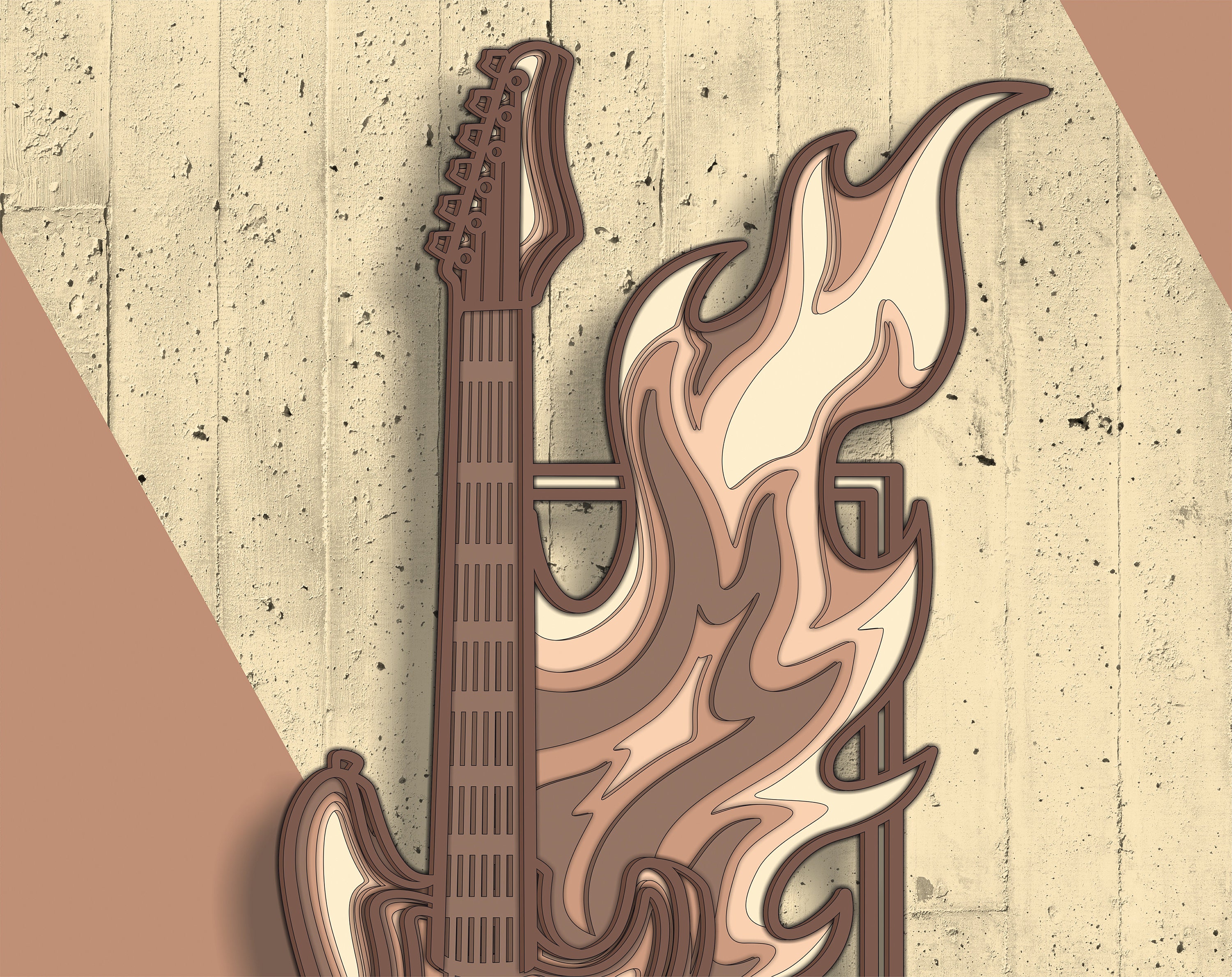 3D Multilayered Rock Guitar SVG File, Laser Cut Files, Rock Music SVG