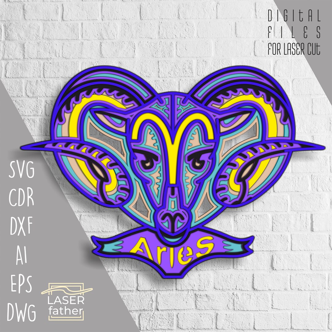 Aries SVG for Cricut Projects, Zodiac Laser Cut File, Layered Papercut ...