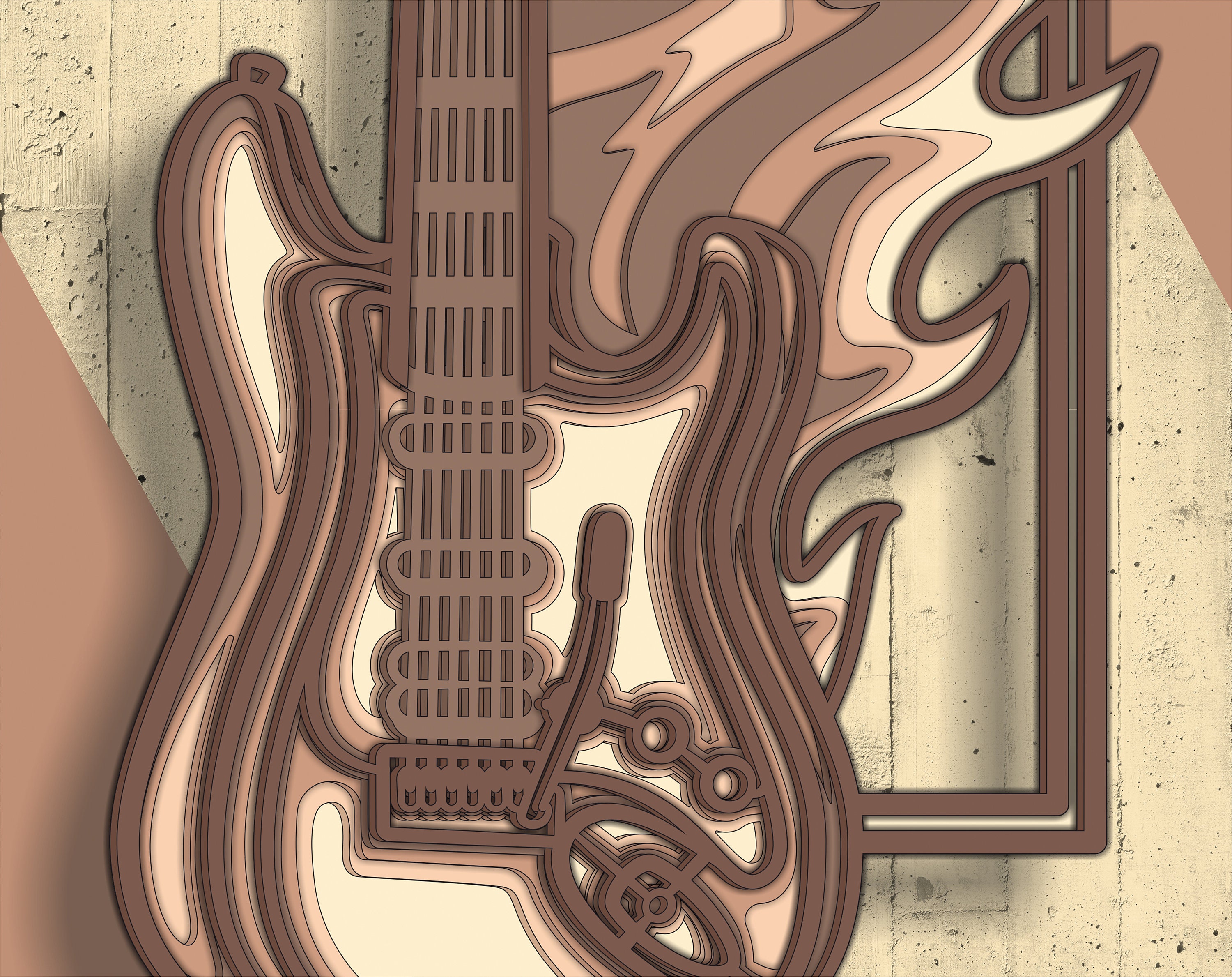 3D Multilayered Rock Guitar SVG File, Laser Cut Files, Rock Music SVG