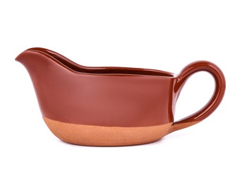 Gravy Boat Hand Crafted Terracotta Clay with Ergonomic Handle 11 Oz - Natural and eco-friendly - Gravy Warming Sauces, Salad Dressing Boat