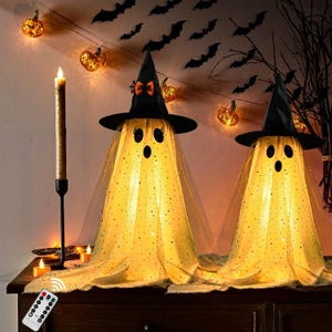 Halloween Ghost Decor, LED Lights, Remote Control, Spooky Decoration, 2-Pack