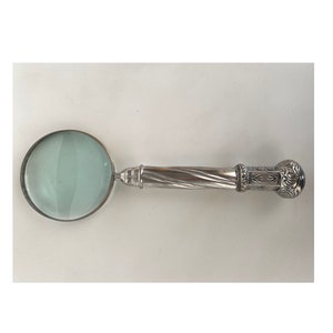 ANTIQUE VINTAGE SILVER Magnifying Glass, Large & Heavy, 12&quot; Long