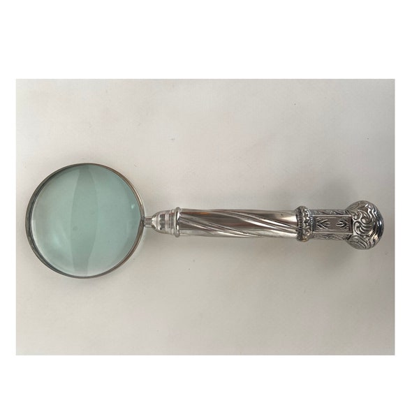 ANTIQUE VINTAGE SILVER Magnifying Glass, Large & Heavy, 12" Long