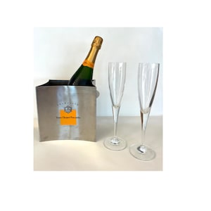 VEUVE CLICQUOT CHAMPAGNE Stainless Steel Silver Ice Bucket Tub, Handles, Modern, Authentic, Rectangle