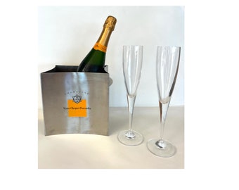 VEUVE CLICQUOT CHAMPAGNE Edelstahl Silber Eiskübel Wanne, Griffe, Modern, Authentisch, Rechteck