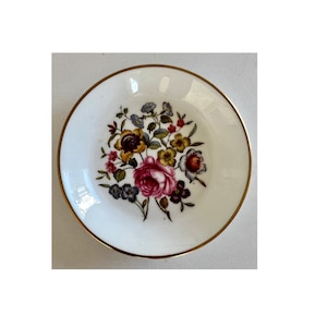 ROYAL WORCESTER White Bone China Dish Bowl Trinket With Flower Roses Gold Leaf, 4&quot; Wide