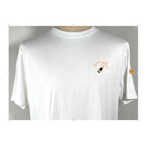 Very Rare VEUVE CLICQUOT CHAMPAGNE Maison Labiche White Tee T Shirt with Yellow Black Embroidery & Ribbon, Authentic