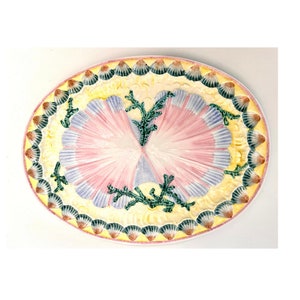 VIETRI ITALY ACQUARELLO Large Oval Serving Platter Plate Tray, Scallop Sea Shell Seafood 19.25&quot; Long