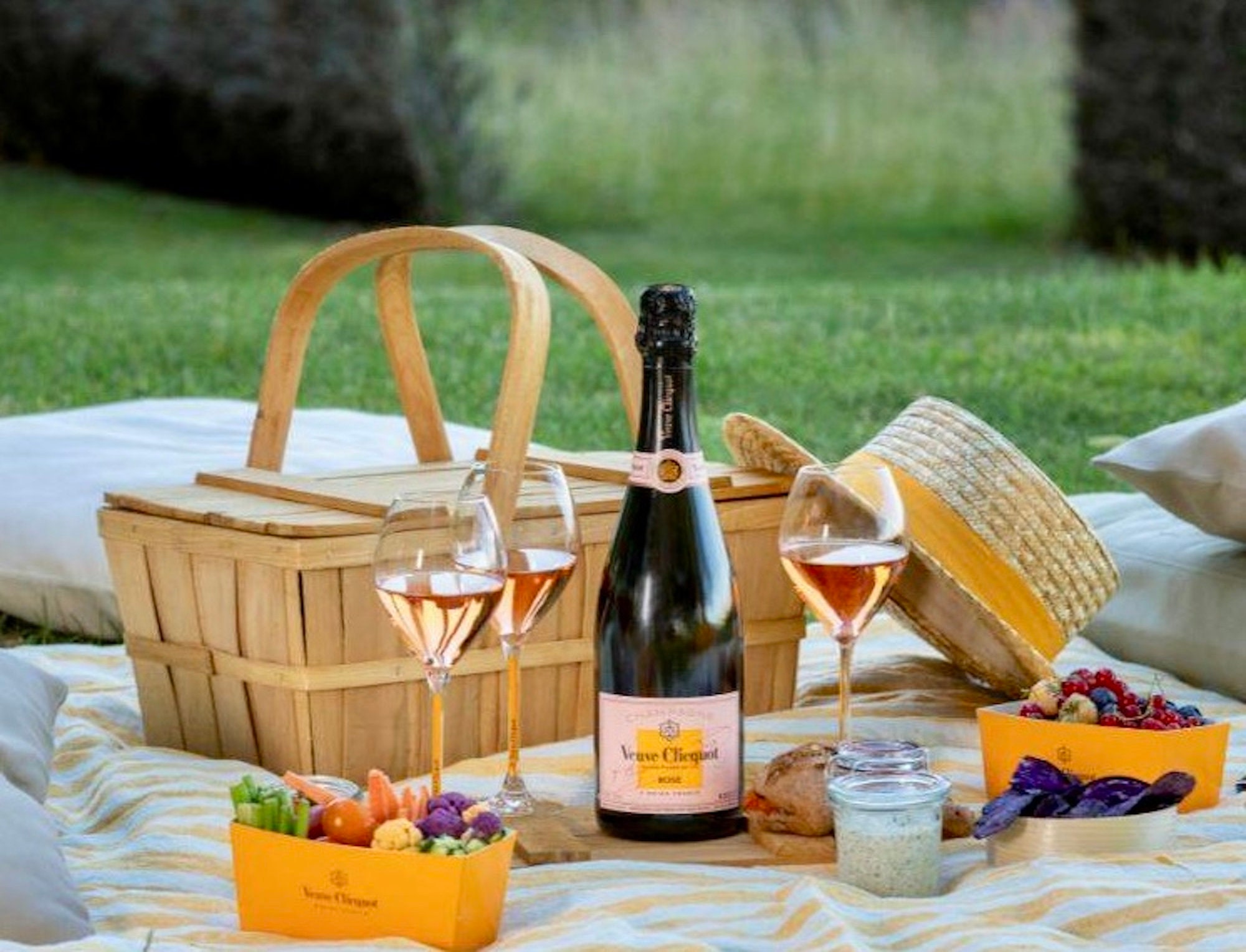 VEUVE CLICQUOT CHAMPAGNE Wood Picnic Basket, Nicolas Vahe, Beach