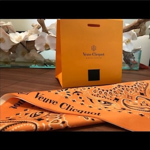 VEUVE CLICQUOT Champagne Bandana Tie Scarf, Yellow Orange Black, Authentic