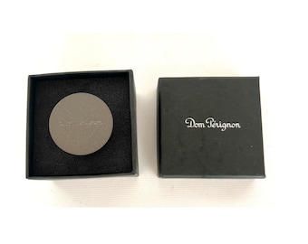 DOM PERIGNON CHAMPAGNE Champagne Black Gray Anodized Metal Bottle Stopper Sealer, 1.3&quot; Tall, New in Box, Authentic