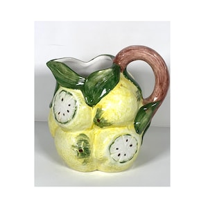 ITALIAN LEMON PITCHER Jug, Hand Painted Lemonade Water Yellow Green Pottery Italy