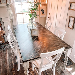 Herringbone Pattern Turned Leg Dining Table