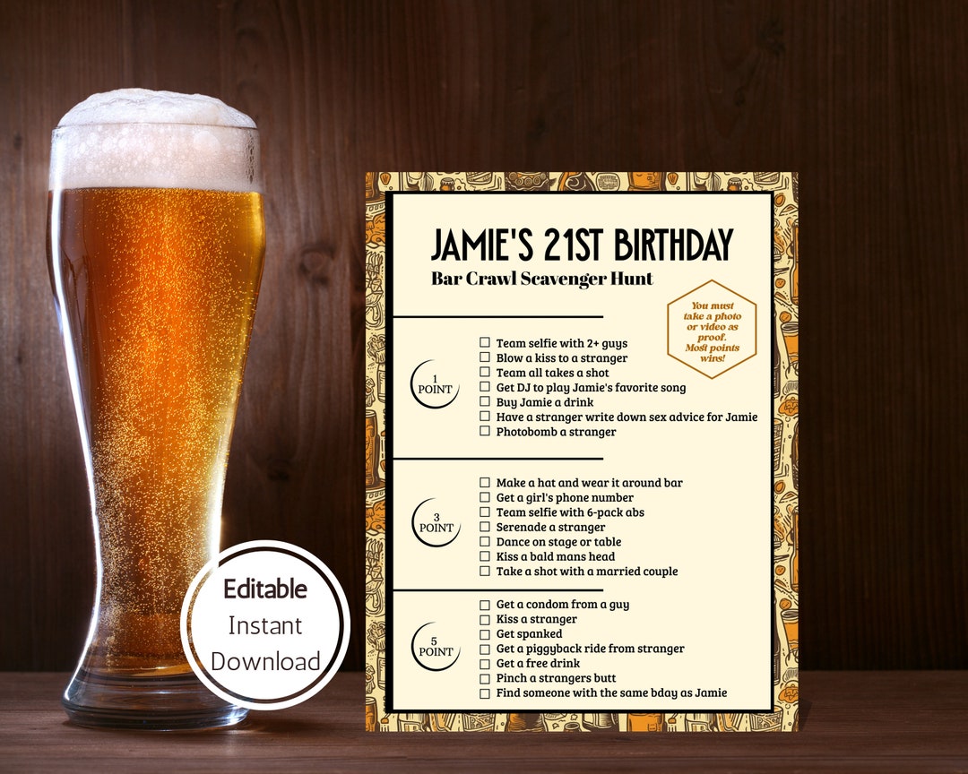 Editable Bar Scavenger Hunt Pub Crawl Scavenger Hunt 21st Etsy