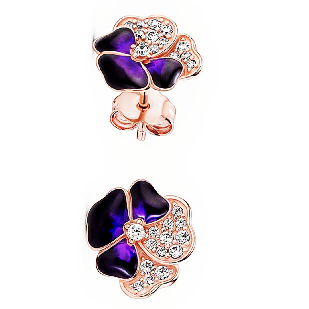 Pandora 14k Rose Gold Deep Purple Pansy Flower Stud Earrings 280781c01,new Year's,valentine's