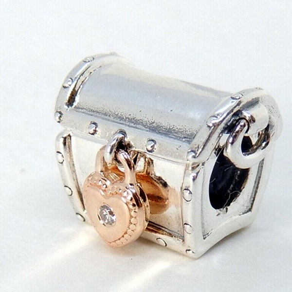 Pandora 925 Silver & 14k Rose gold Limited Edition Club 2019 Treasure Box Charm Bead 787792D for Thanksgiving,Birthday,Valentine's gift