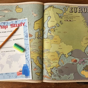 Géographie à l’école à la maison imprimable / Étude de carte / Page de carnet de notes / Charlotte Mason / Études sociales / Supplément d’histoire / 1re - 12e année