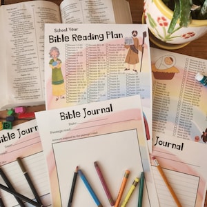 Plan de lectura bíblica del año escolar para niños / Escuela cristiana en el hogar imprimible / Páginas del diario bíblico para niños / Plan bíblico Charlotte Mason