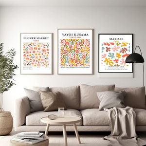 Matisse Print Wall Art Set of 3, Flower Market Poster, Yayoi Kusama Poster, Gallery Wall Art, Digital Download