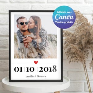 Anpassbares Valentinstag-Paar-Poster, romantisches Liebes-Date-Poster zum Hochzeitstag, Valentinstag-Canva-Modell zum Ausdrucken