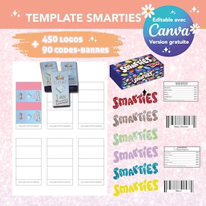 Template pour emballage smarties - Modèle personnalisé smarties - smarties personnalisé - template canva logo et code barres smarties